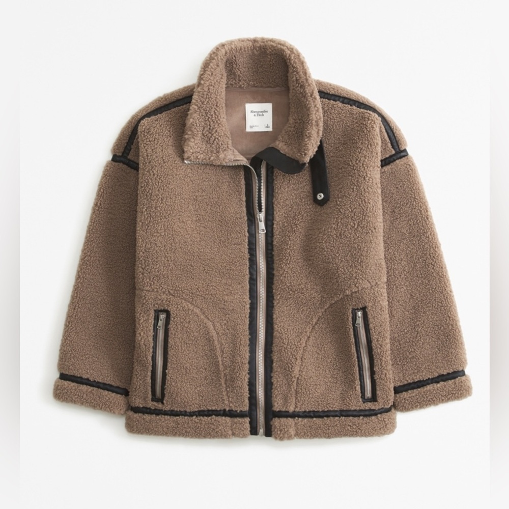 Abercrombie and Fitch Sherpa Aviator Jacket  Brown Size XL - Picture 4 of 6